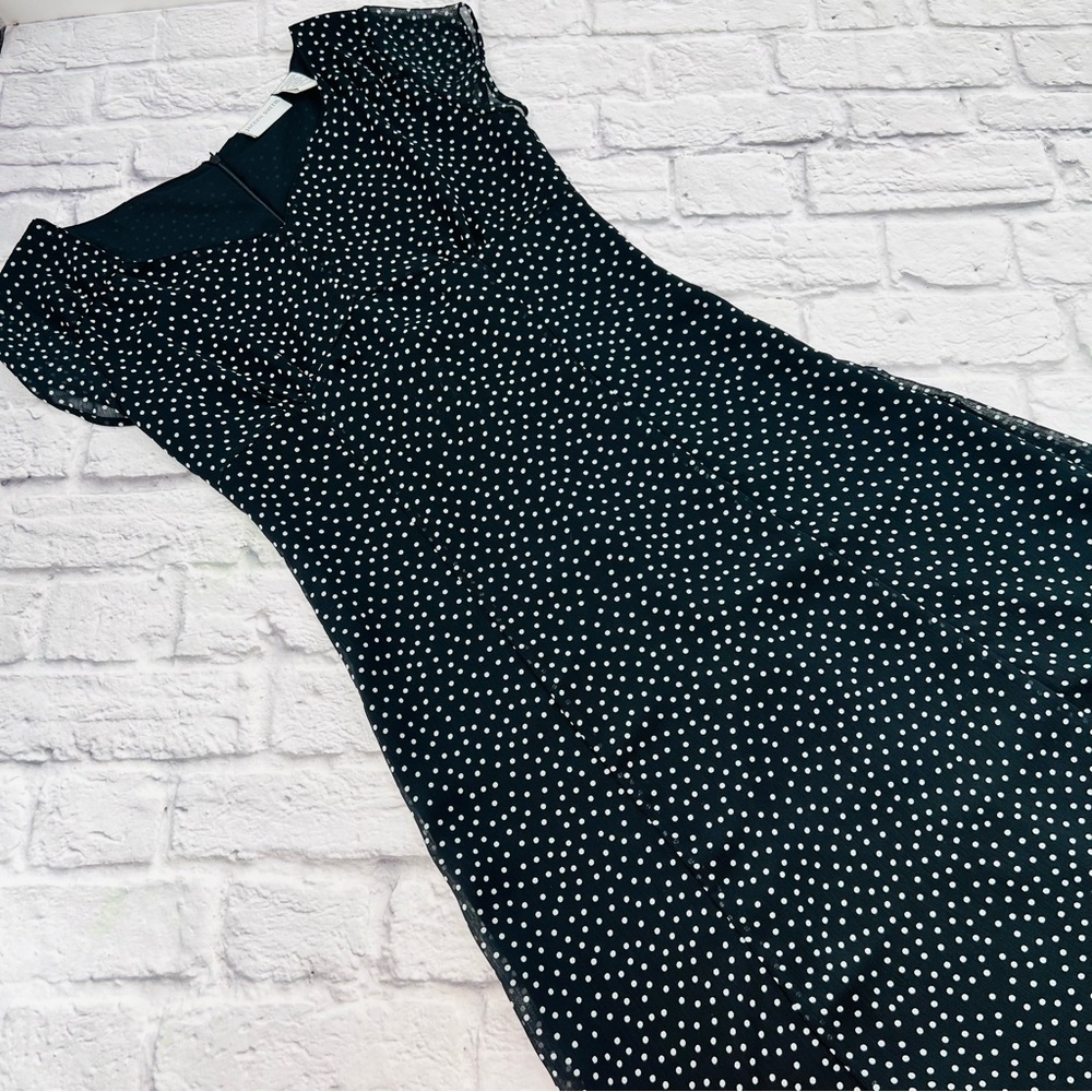 Jaclyn Smith Black and White Midi Dress Size 6 Fitted Sheath Cap Sleeve